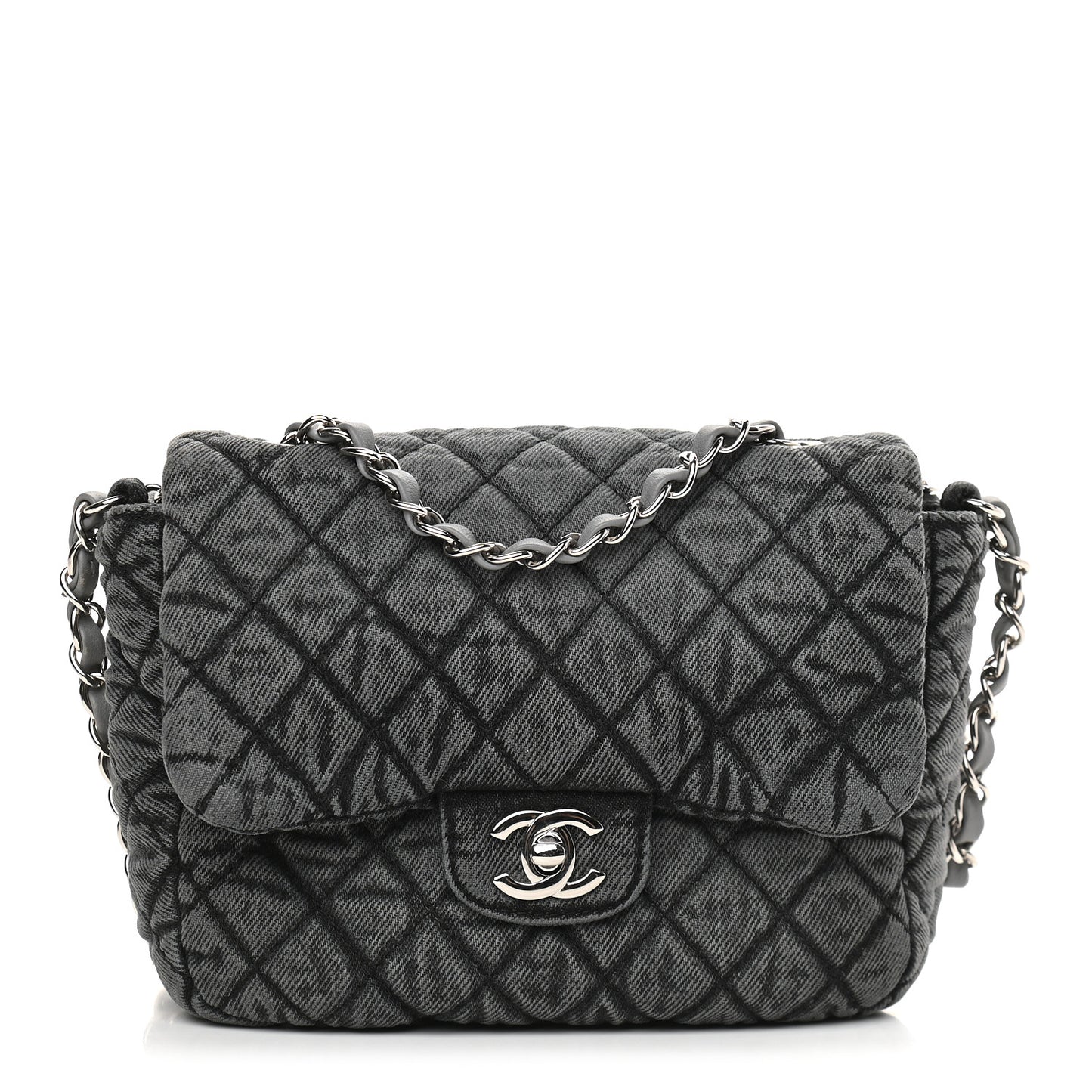 Washed Denim Quilted Small Denimpression Flap Grey Black