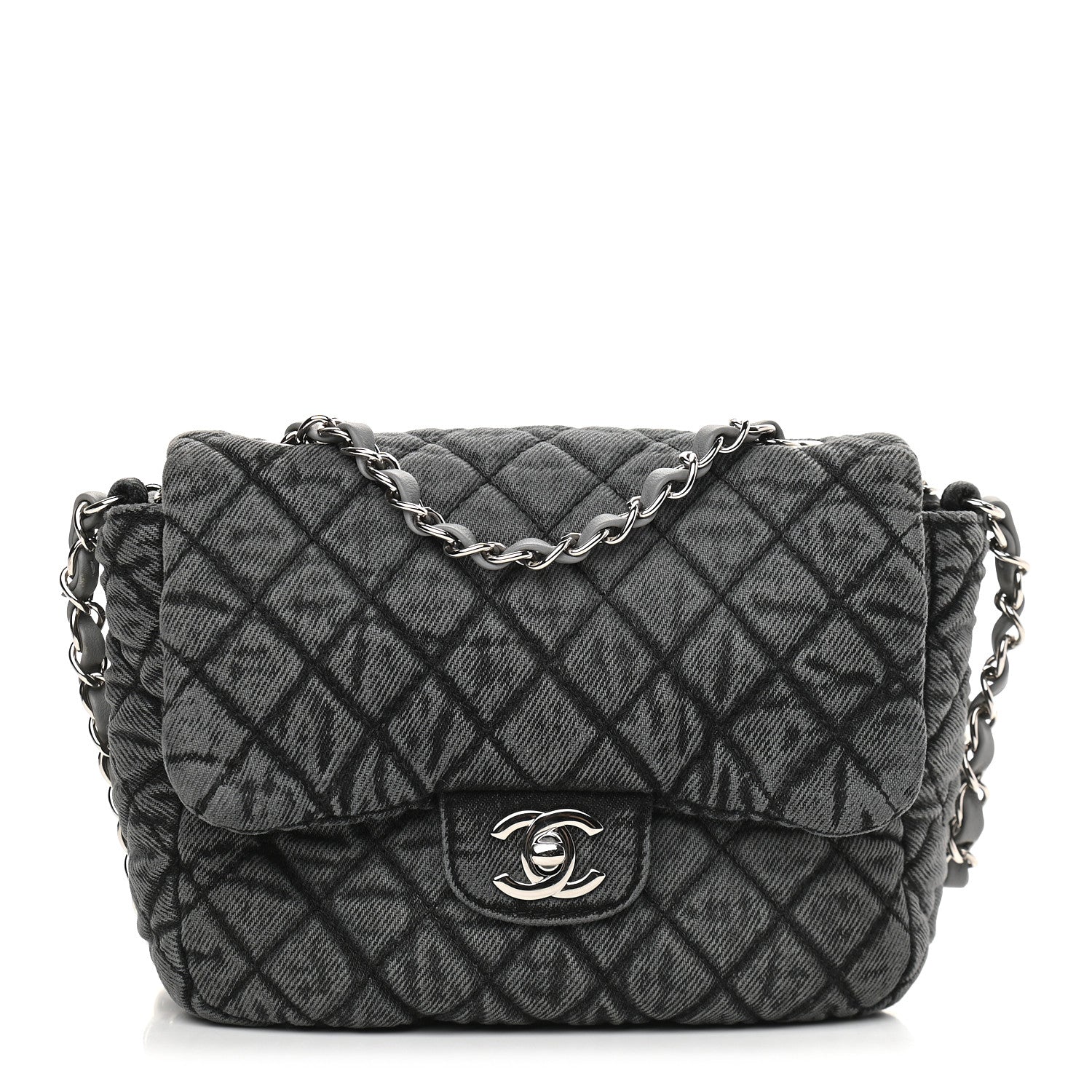 Chanel Washed Denim Quilted Small Denimpression Flap Grey Black 1 of 9