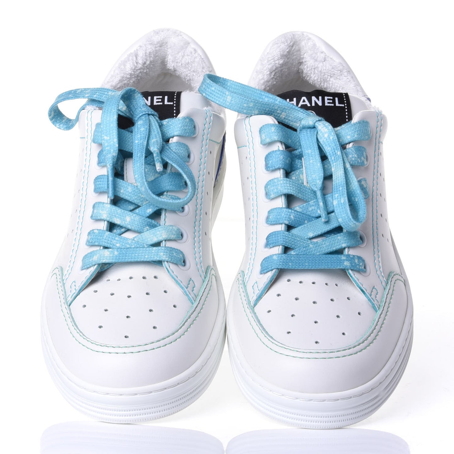 Calfskin Womens Logo Sneakers 37 White Blue