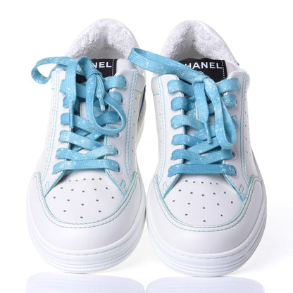 Chanel Calfskin Womens Logo Sneakers 37 White Blue 5 of 11