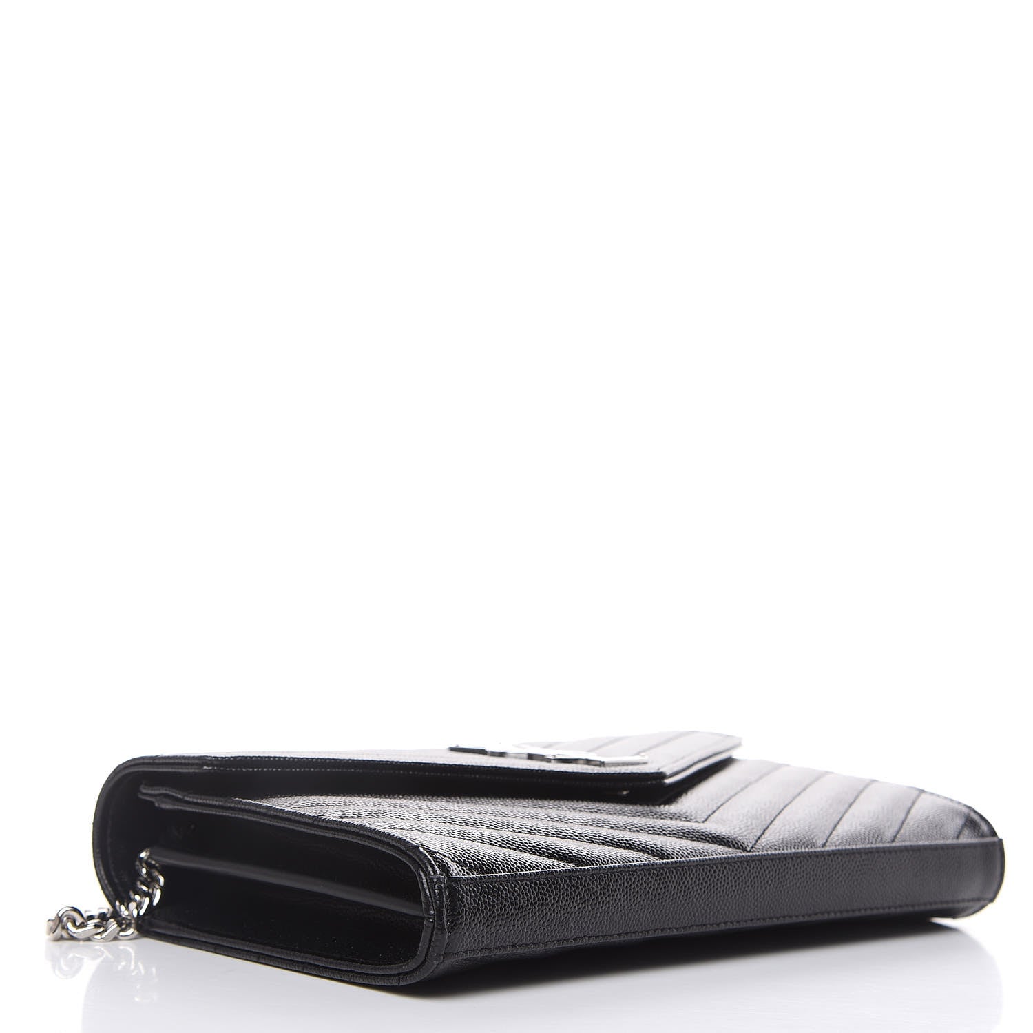 Saint Laurent Grain De Poudre Matelasse Chevron Monogram Chain Wallet Black 4 of 10