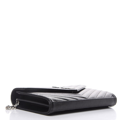 Saint Laurent Grain De Poudre Matelasse Chevron Monogram Chain Wallet Black 4 of 10