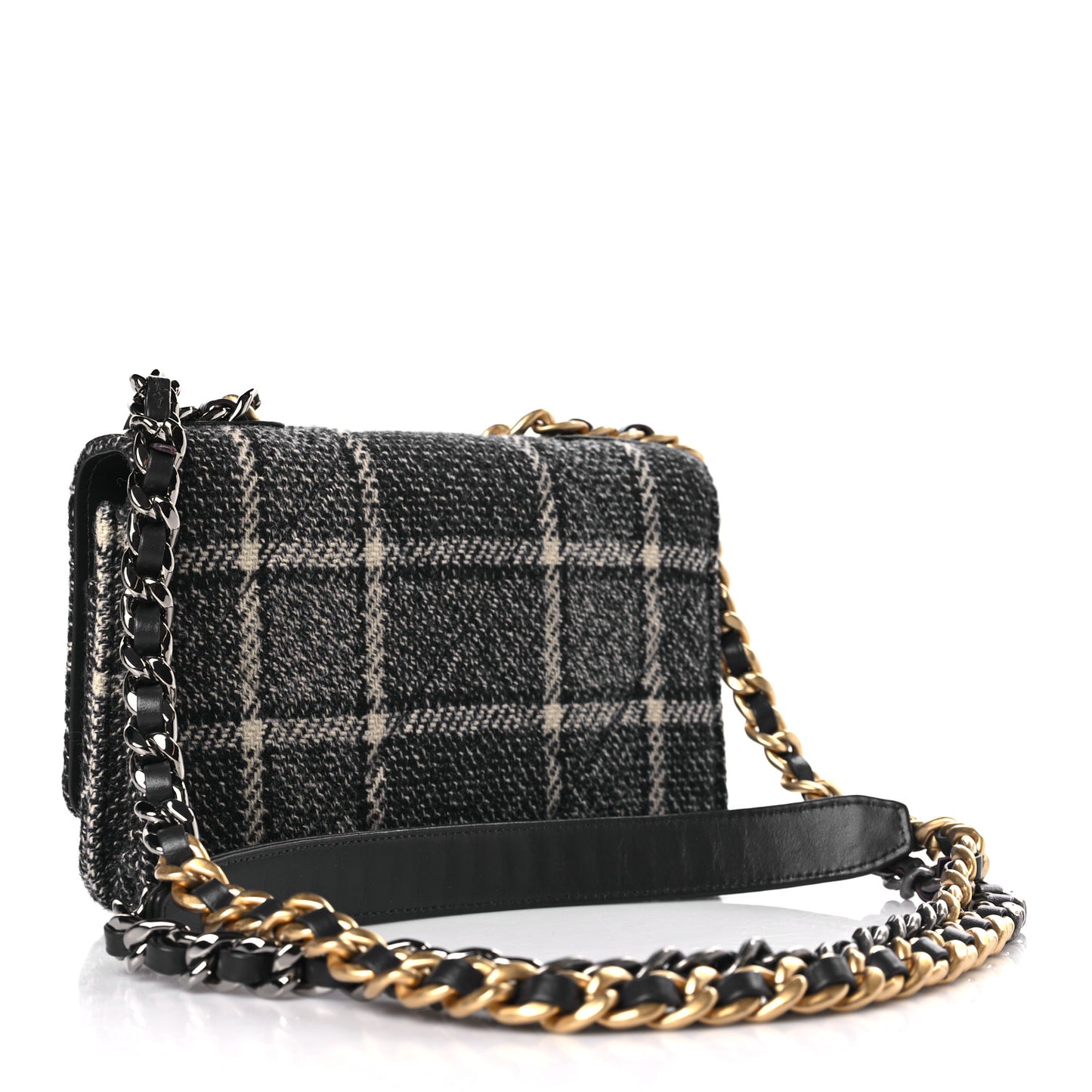 Tweed Quilted Chanel 19 Wallet On Chain WOC Grey Black Beige