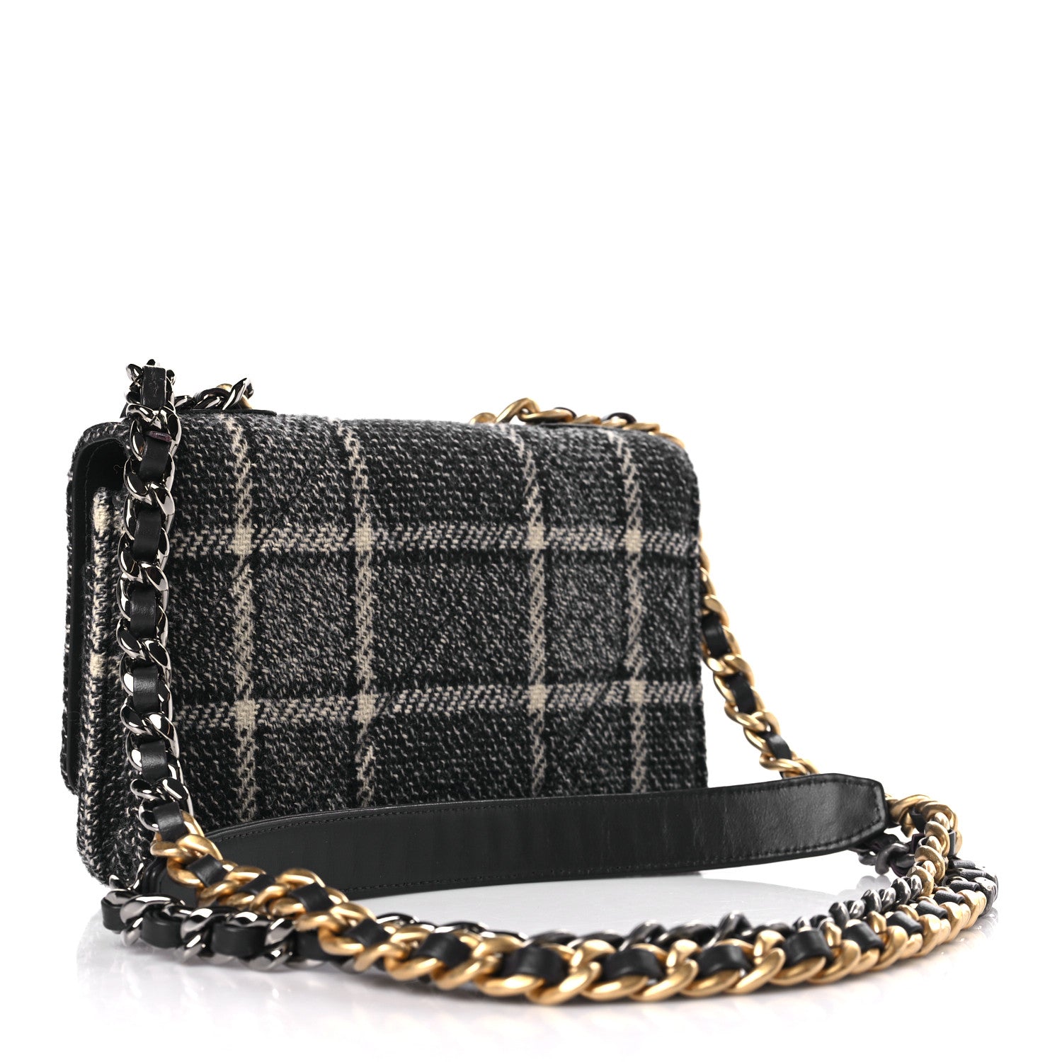 Chanel Tweed Quilted Chanel 19 Wallet On Chain WOC Grey Black Beige 3 of 10