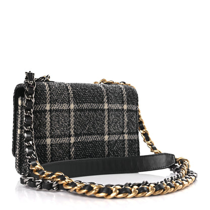 Chanel Tweed Quilted Chanel 19 Wallet On Chain WOC Grey Black Beige 3 of 10
