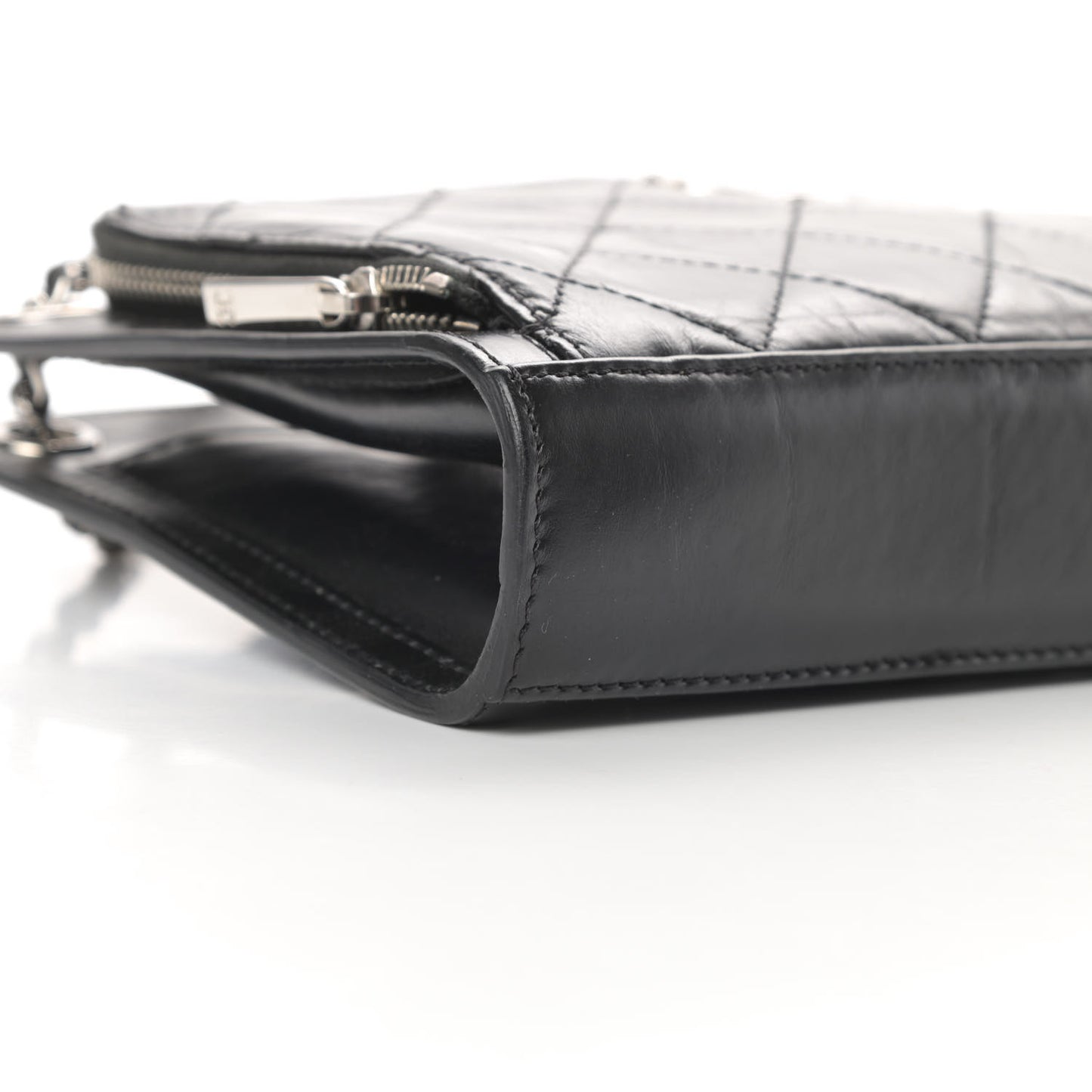 Aged Calfskin Quilted Shoulder Bag Black