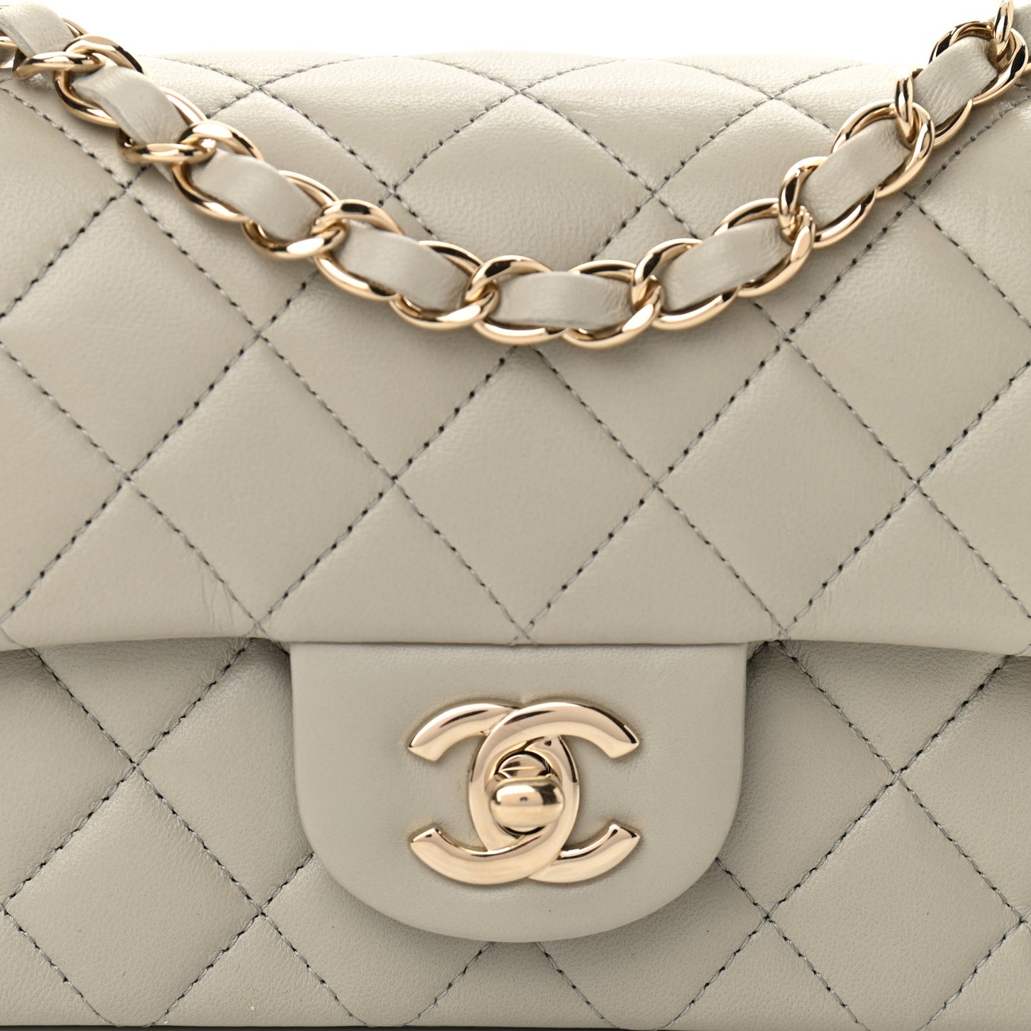 Lambskin Quilted Mini Rectangular Flap Grey