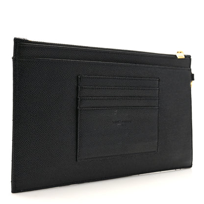 Saint Laurent Grain De Poudre Chevron Monogram Large Bill Pouch Black 3 of 11