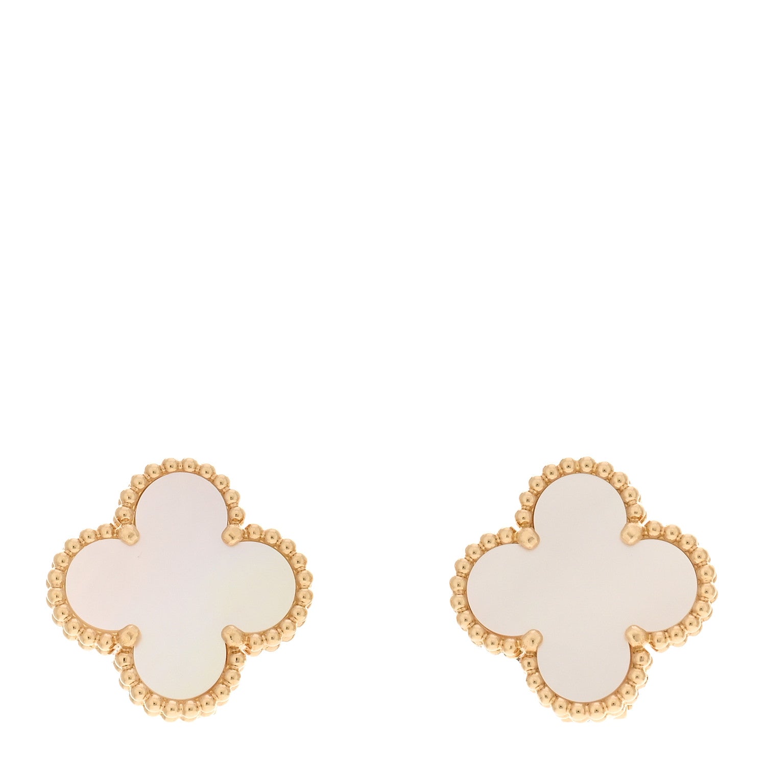Van Cleef & Arpels 18K Yellow Gold Mother of Pearl Vintage Alhambra Earrings 1 of 5