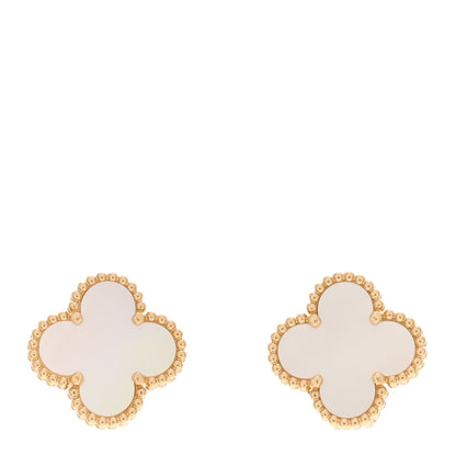Van Cleef & Arpels 18K Yellow Gold Mother of Pearl Vintage Alhambra Earrings 1 of 5