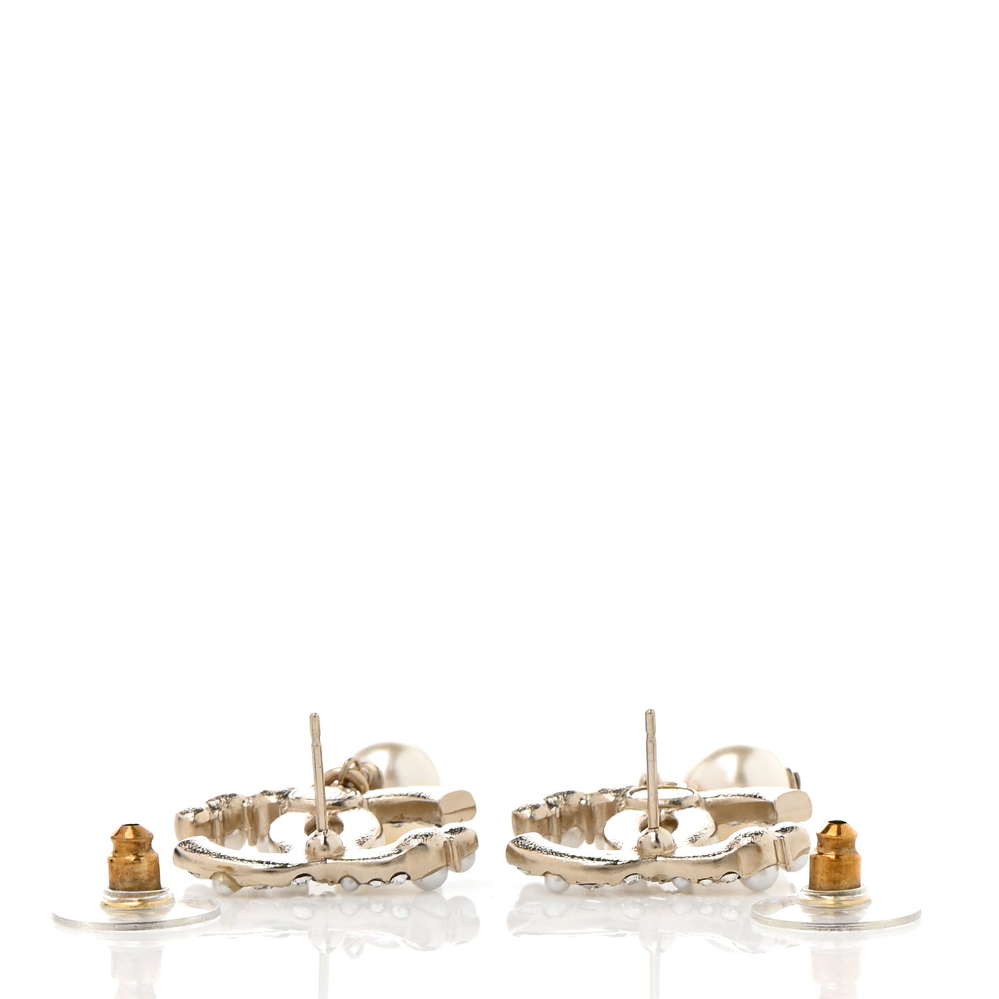 Crystal Pearl CC Drop Earrings Gold
