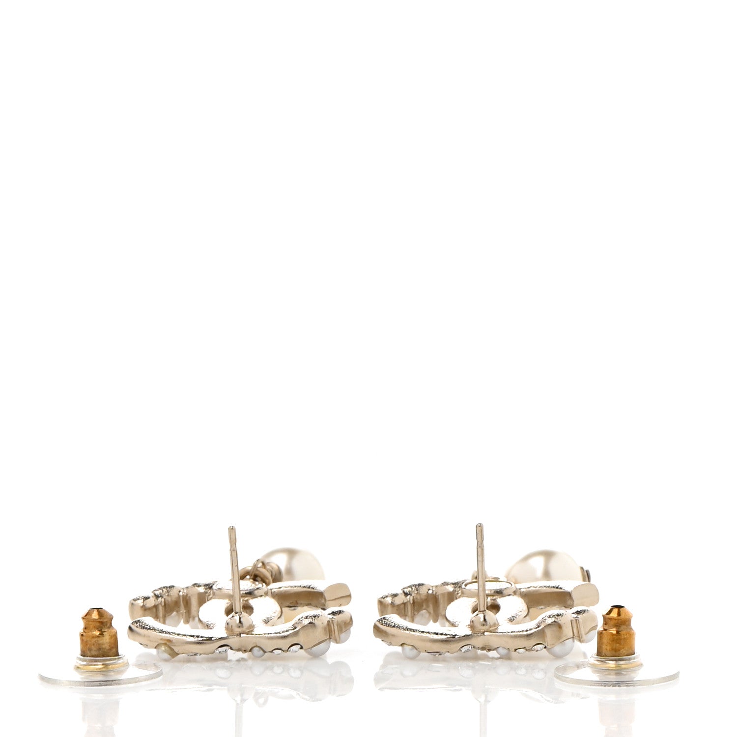 Chanel Crystal Pearl CC Drop Earrings Gold 3 of 5