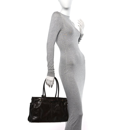Prada Shiny Nappa Large Shoulder Bag Dark Brown 3 of 9
