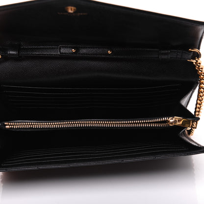 Saint Laurent Grain De Poudre Matelasse Chevron Monogram Chain Wallet Black 5 of 19