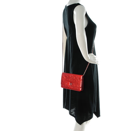 Chanel Patent Camellia Embossed Wallet On Chain WOC Dark Red 2 of 8