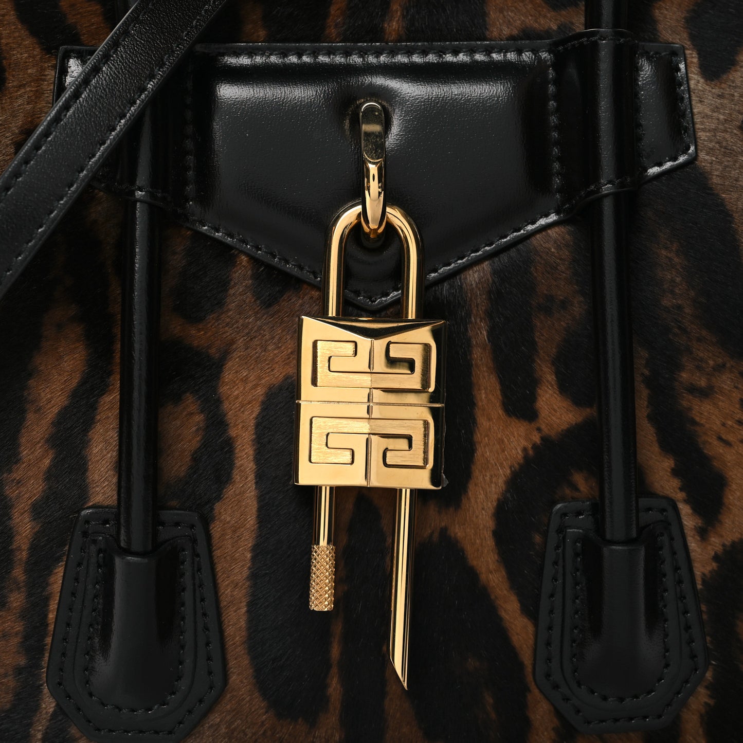 Calf Hair Box Calfskin Leopard Print Mini Lock Antigona Shoulder Bag Black Brown