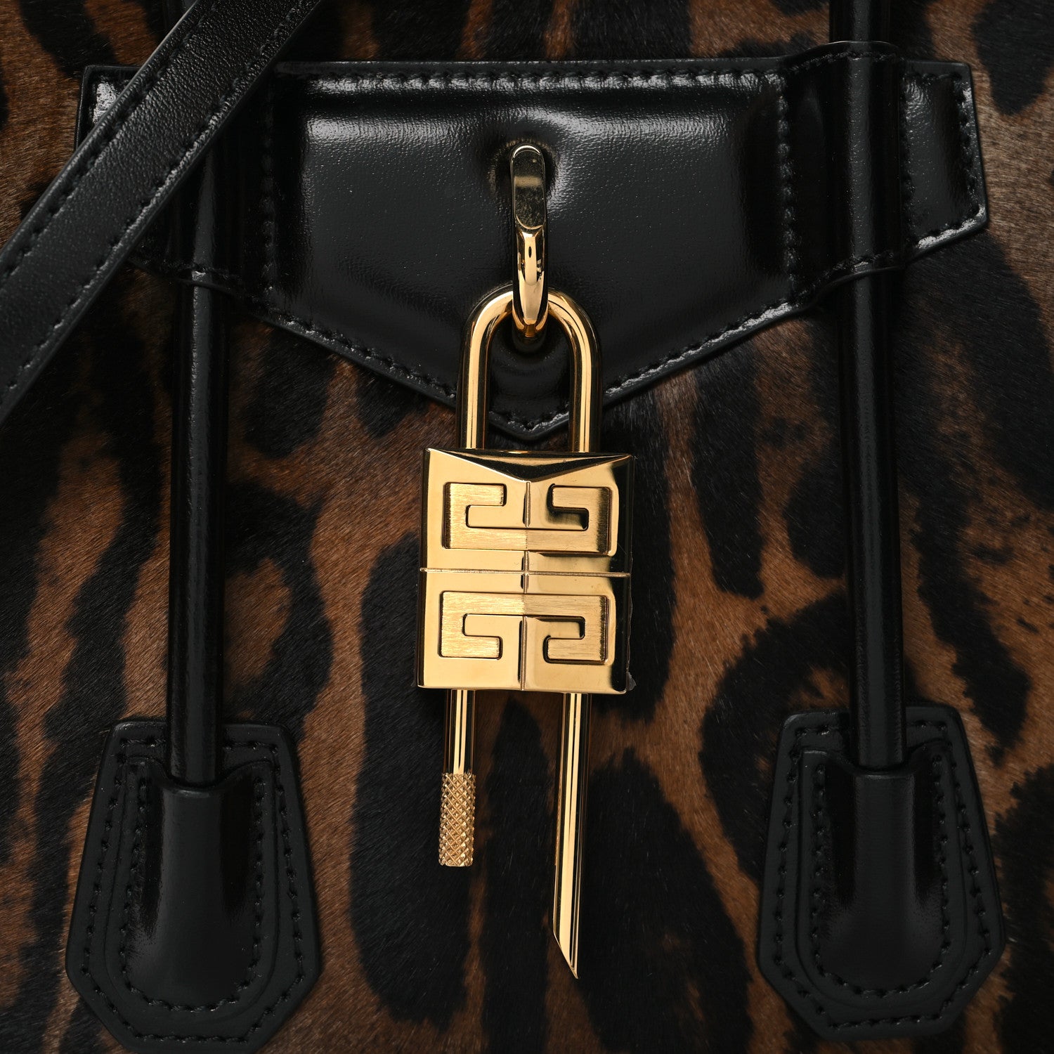 Givenchy Calf Hair Box Calfskin Leopard Print Mini Lock Antigona Shoulder Bag Black Brown 8 of 11