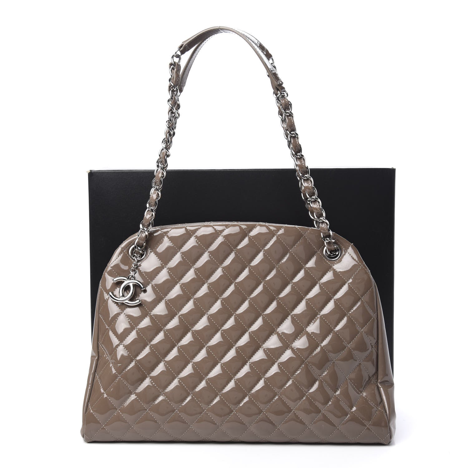 Chanel Patent Quilted Large Just Mademoiselle Bowling Bag Gris Fonce 11 of 11