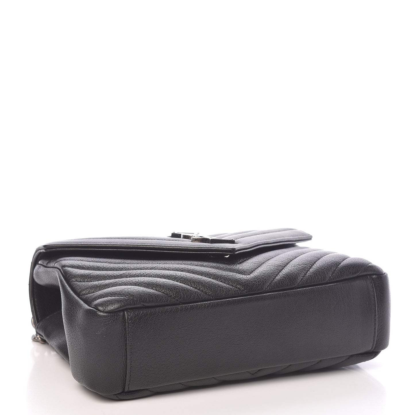 Sheepskin Matelasse Chevron Monogram Medium College Bag Black