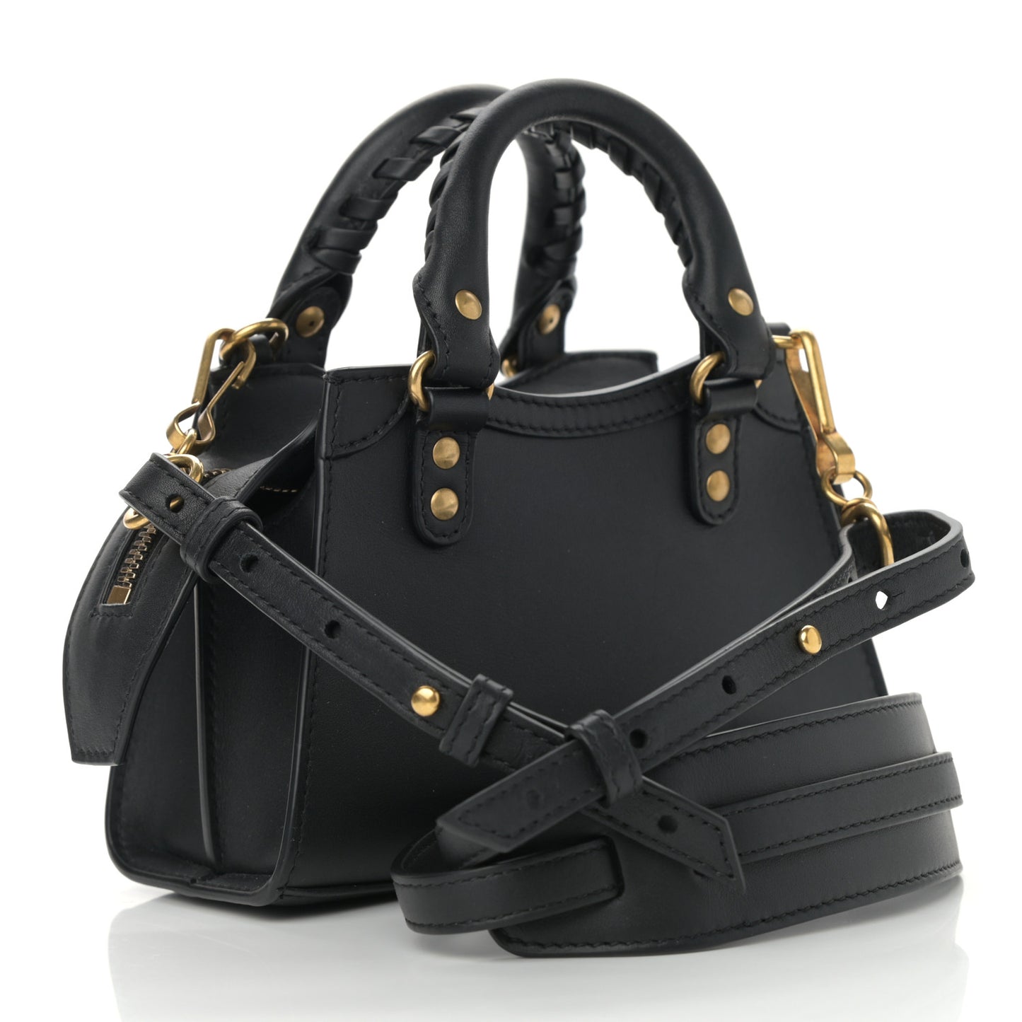 Smooth Calfskin Neo Classic Brass Hardware Nano City Crossbody Black