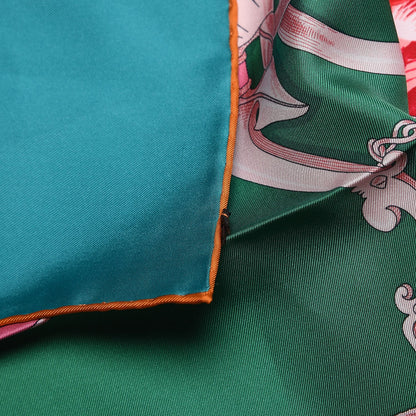 Hermes Silk Plumets du Roy Scarf 90 Vert Rose Blanc 6 of 8
