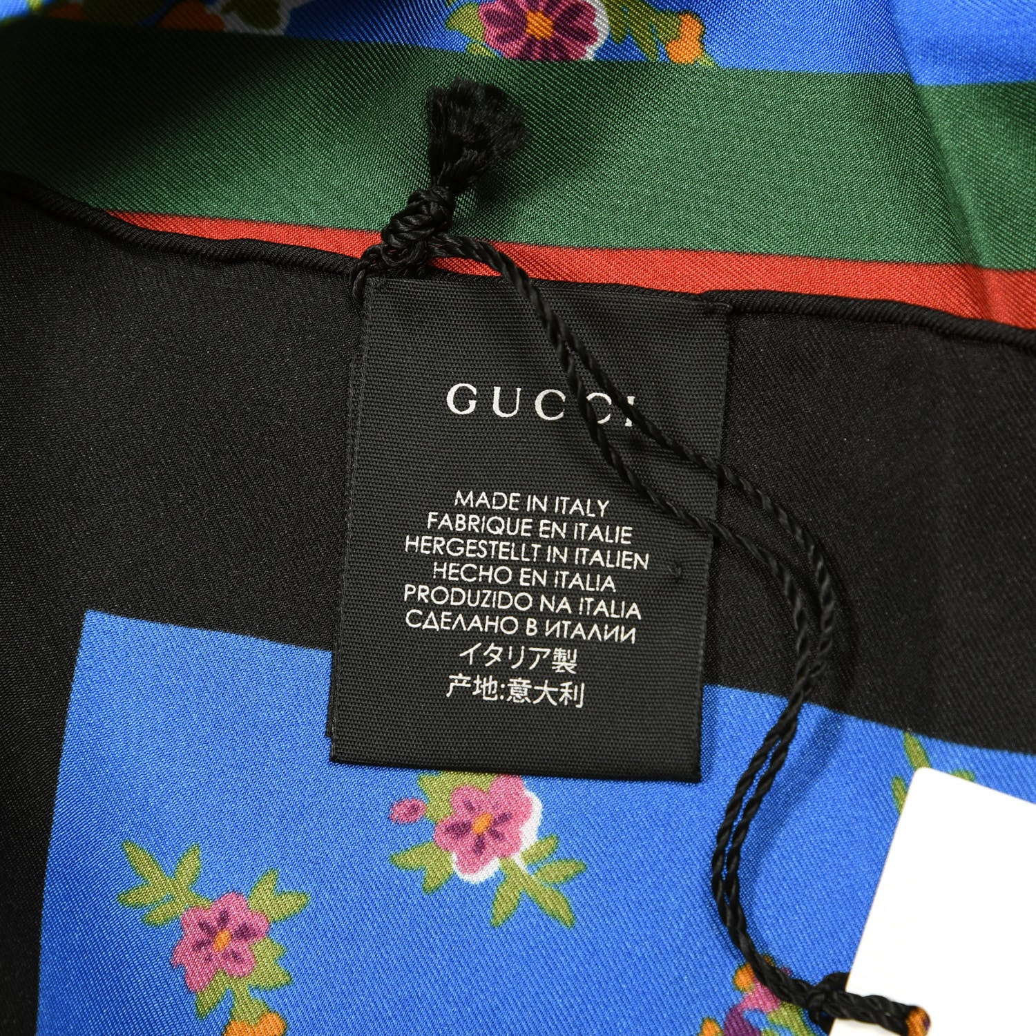 Gucci Silk Floral Print Web Square Scarf Black Blue 4 of 4