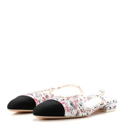 Chanel Tweed Grosgrain Cap Toe CC Slingback Flat 36.5 Pink Multicolor 3 of 9