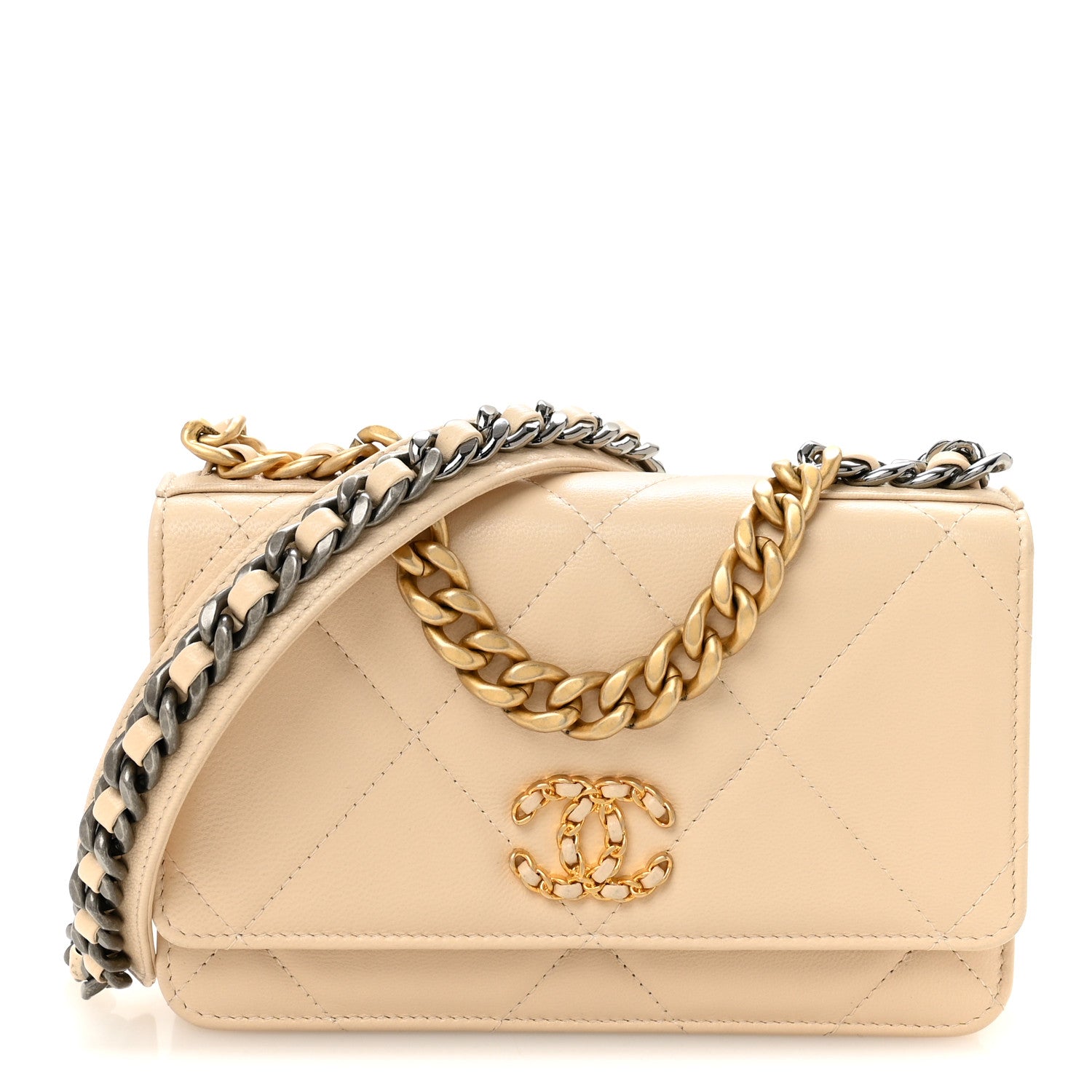 Chanel Lambskin Quilted Chanel 19 Wallet On Chain WOC Beige 1 of 11