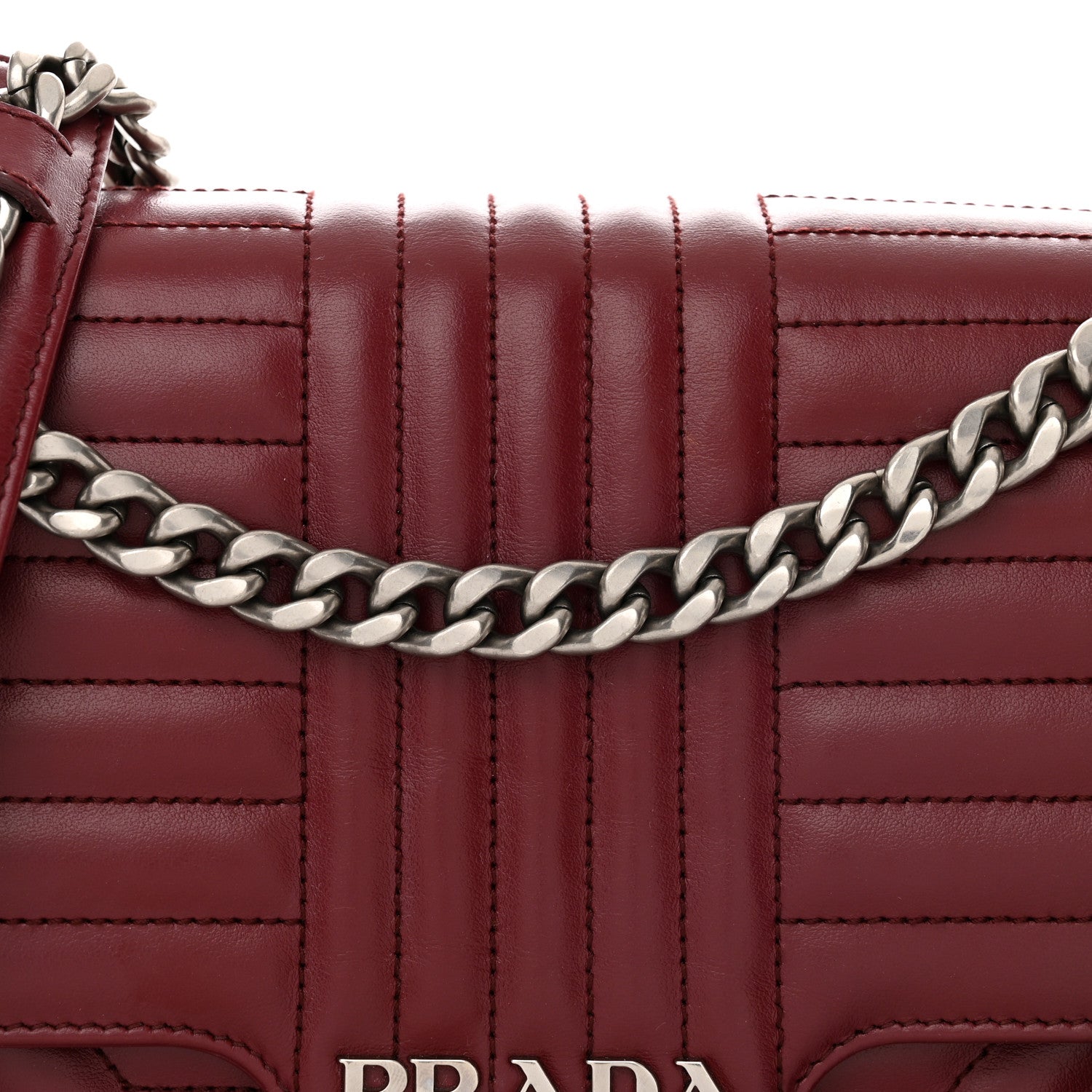 Prada Soft Calfskin Impunture Diagramme Large Chain Flap Shoulder Bag Cerise 8 of 10