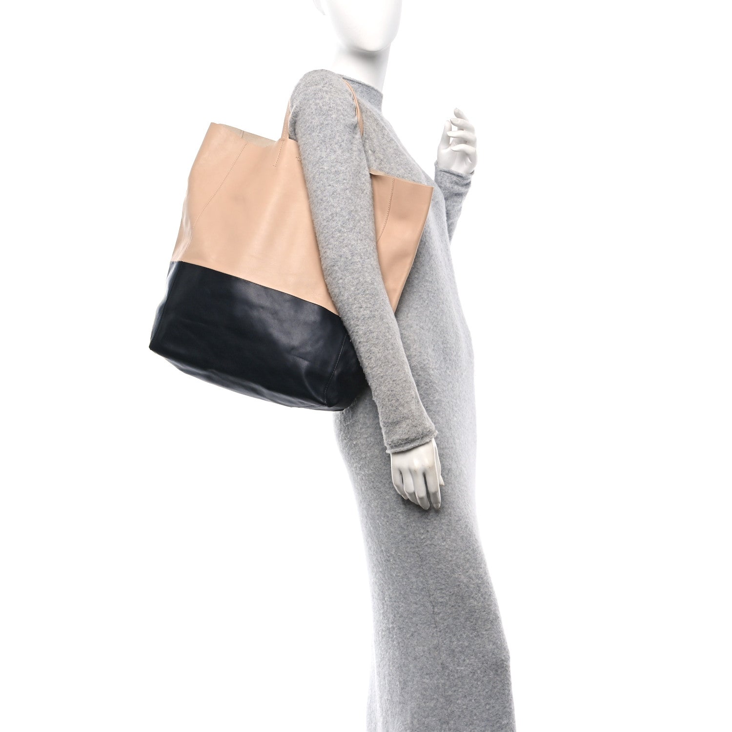 Celine Lambskin Horizontal Bi-Cabas Nude Black 2 of 14