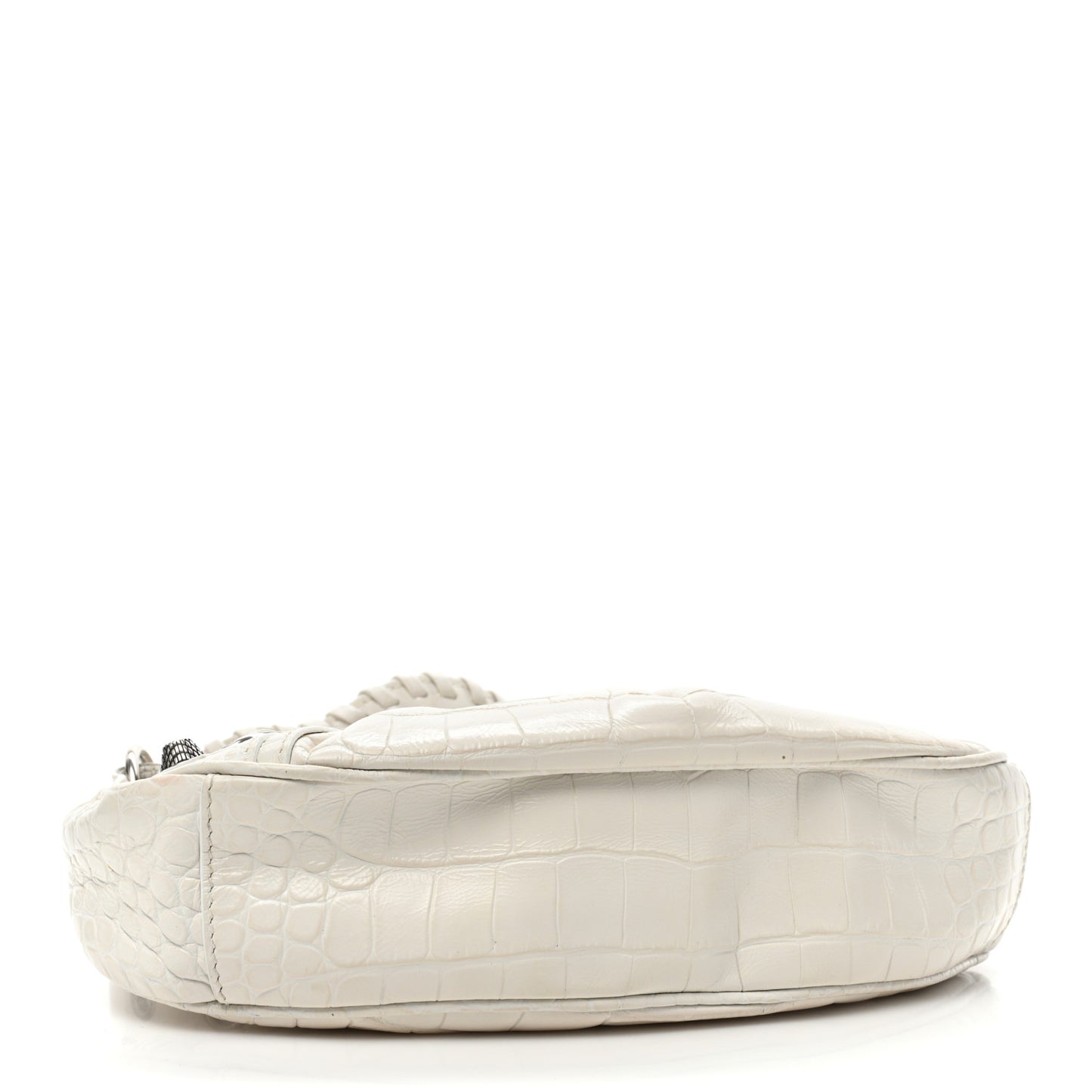 Extra Supple Calfskin Crocodile Embossed Le Cagole Shoulder Bag XS White