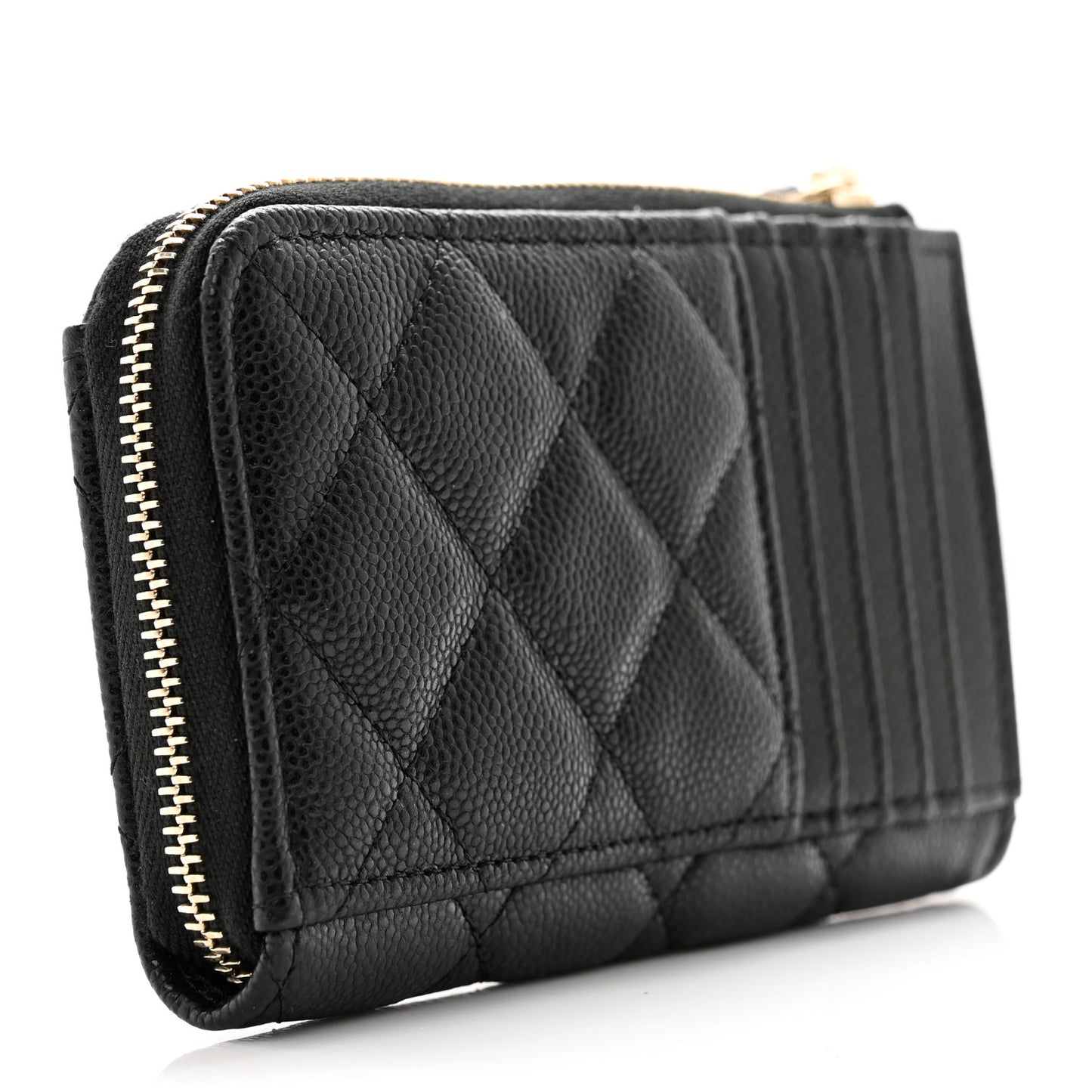Caviar Quilted CC Zip Around Card Holder Black