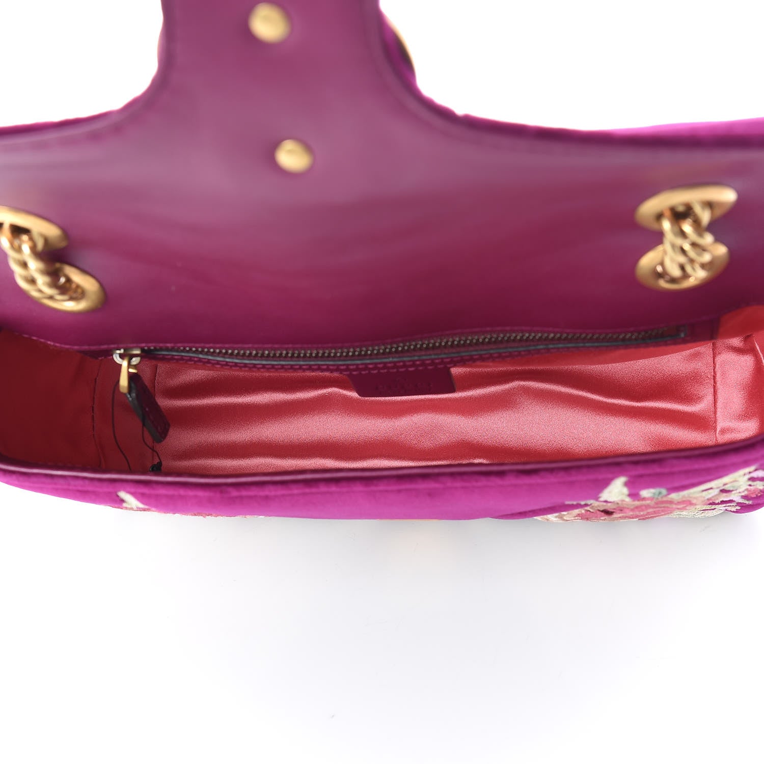 Gucci Velvet Matelasse Embroidered Small GG Marmont Shoulder Bag Fuchsia Violet Cyclamen 7 of 9