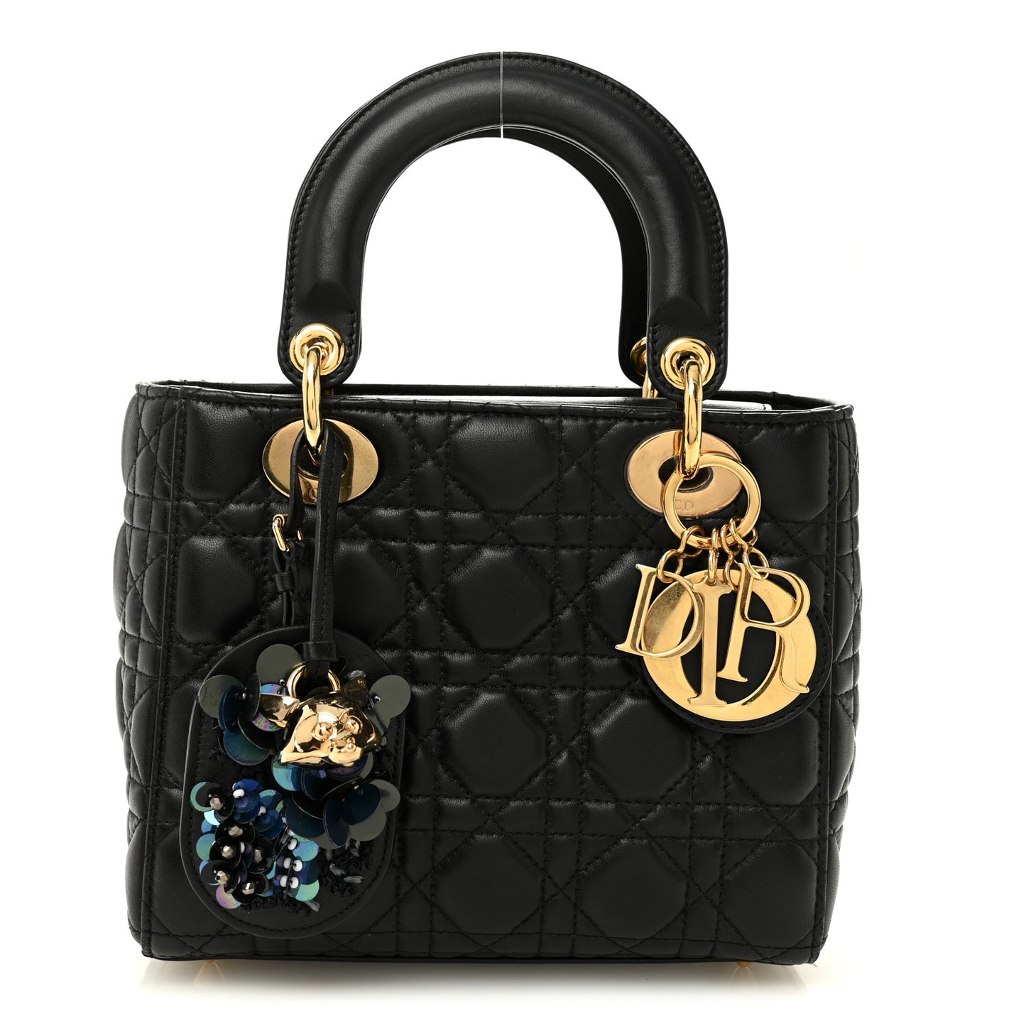 Lambskin Cannage Small Jeweled Lady Dior Black