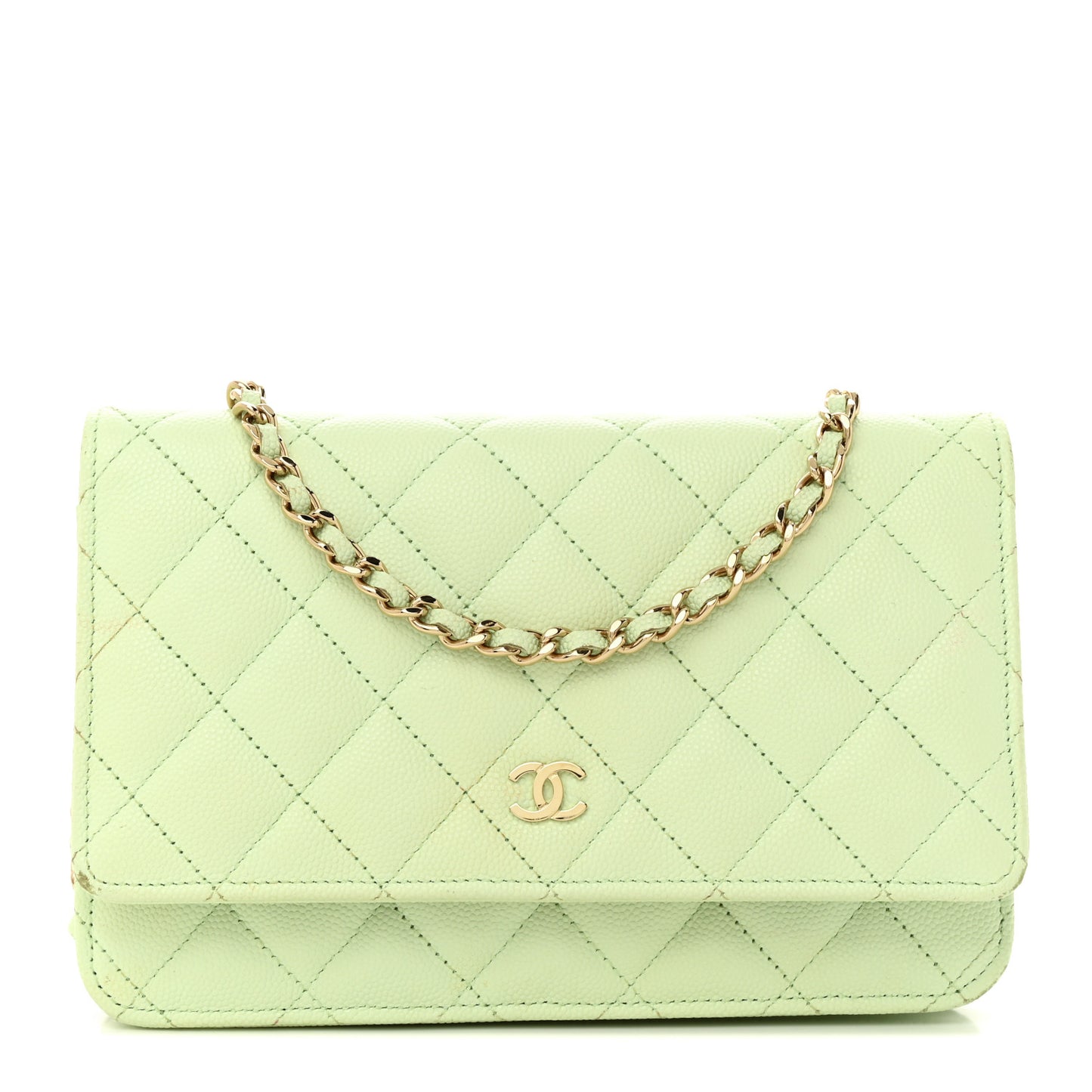 Caviar Quilted Wallet on Chain WOC Light Green