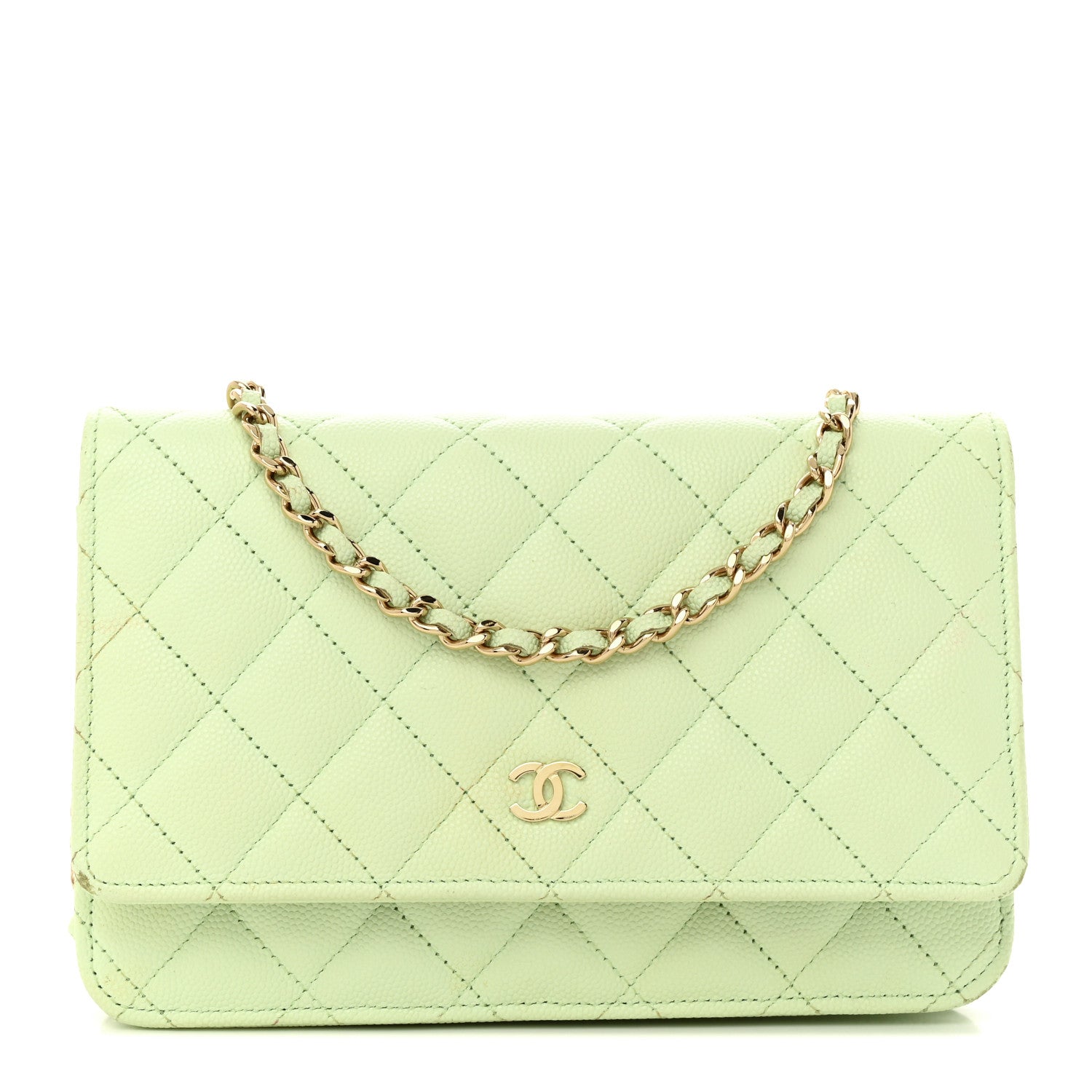 Chanel Caviar Quilted Wallet on Chain WOC Light Green 1 of 20