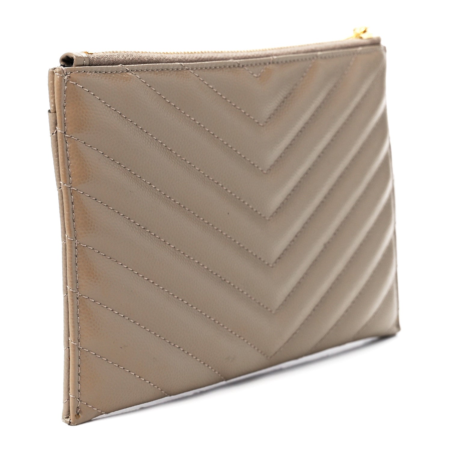 Saint Laurent Grain De Poudre Chevron Monogram Bill Pouch Dusty Grey 3 of 12
