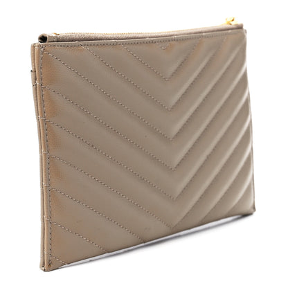 Saint Laurent Grain De Poudre Chevron Monogram Bill Pouch Dusty Grey 3 of 12