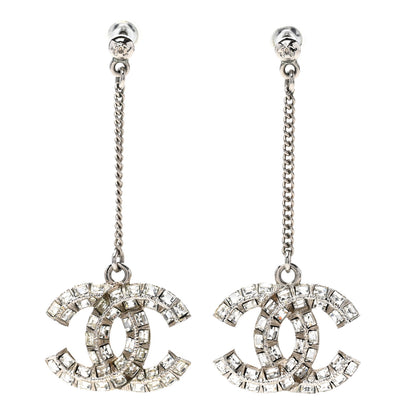 Chanel Baguette Crystal CC Drop Earrings Silver 1 of 4