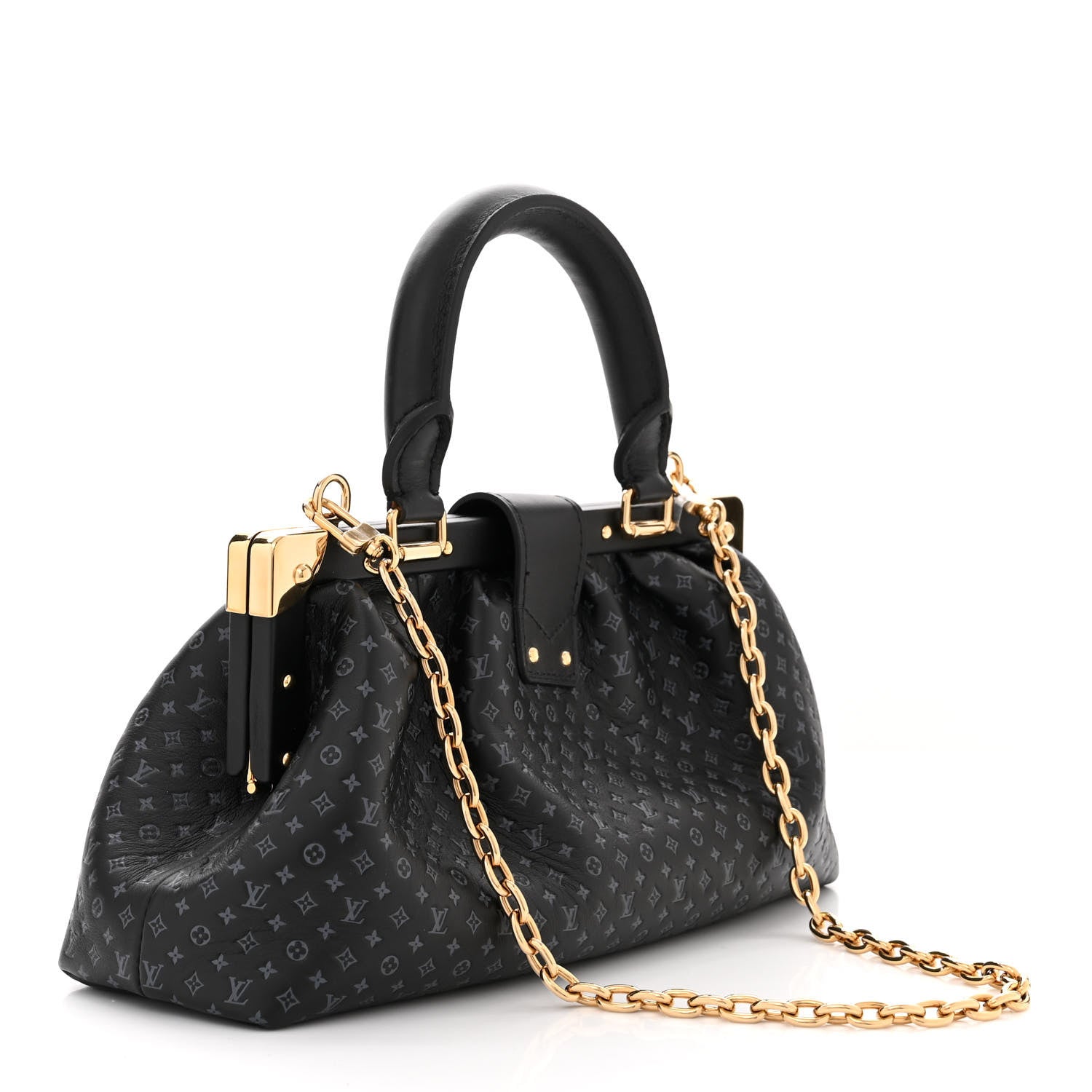 Louis Vuitton Calfskin Nanogram Embossed Clutch Black 3 of 9