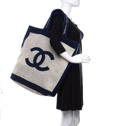 Chanel Terry Cotton CC Beach Tote Towel Set Navy Blue Beige 3 of 15