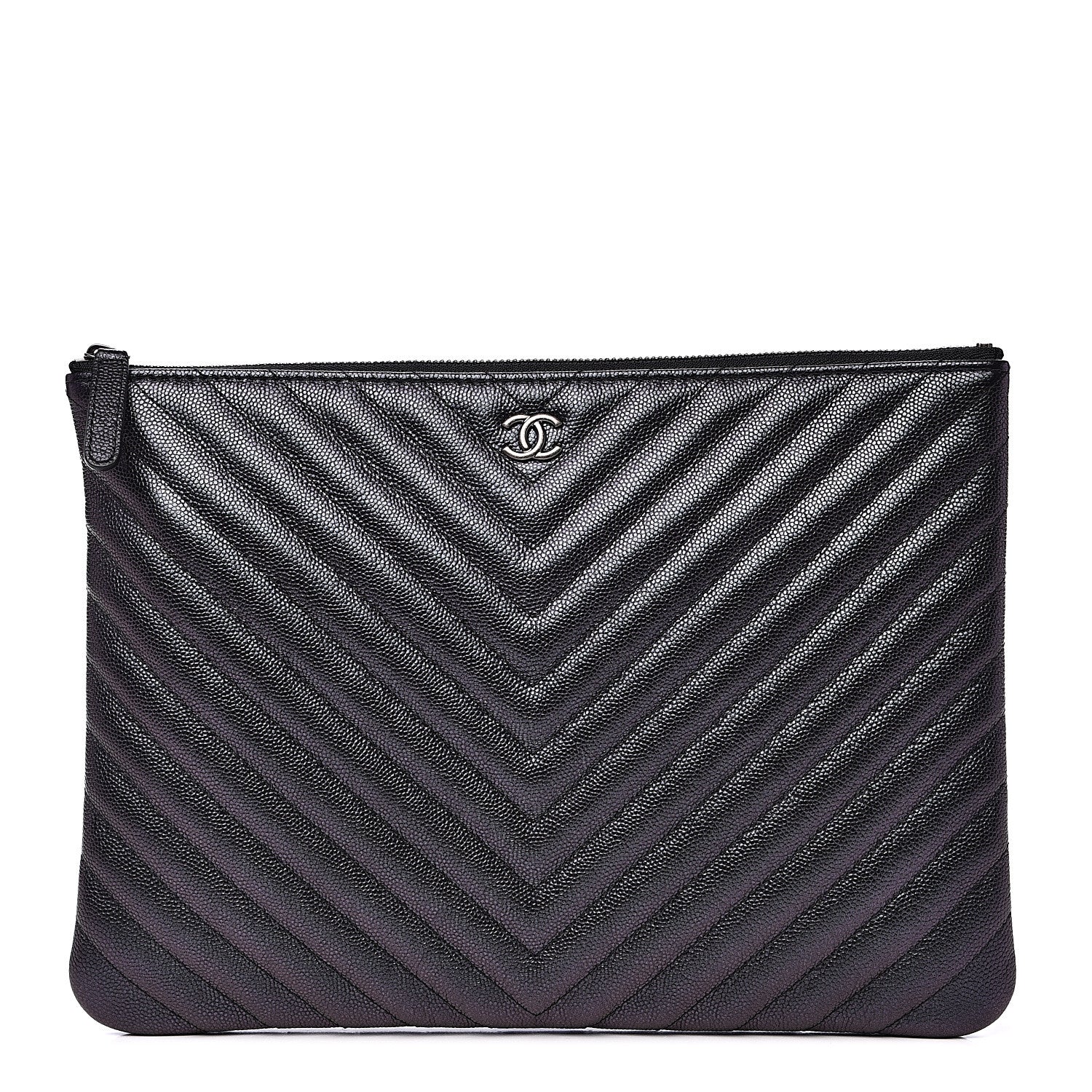 Chanel Iridescent Caviar Chevron Quilted Medium Cosmetic Case Black 1 of 11