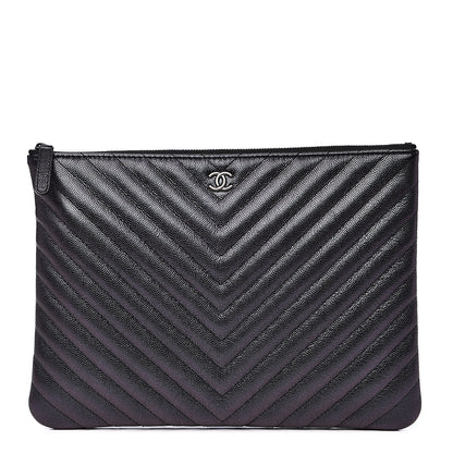 Chanel Iridescent Caviar Chevron Quilted Medium Cosmetic Case Black 1 of 11