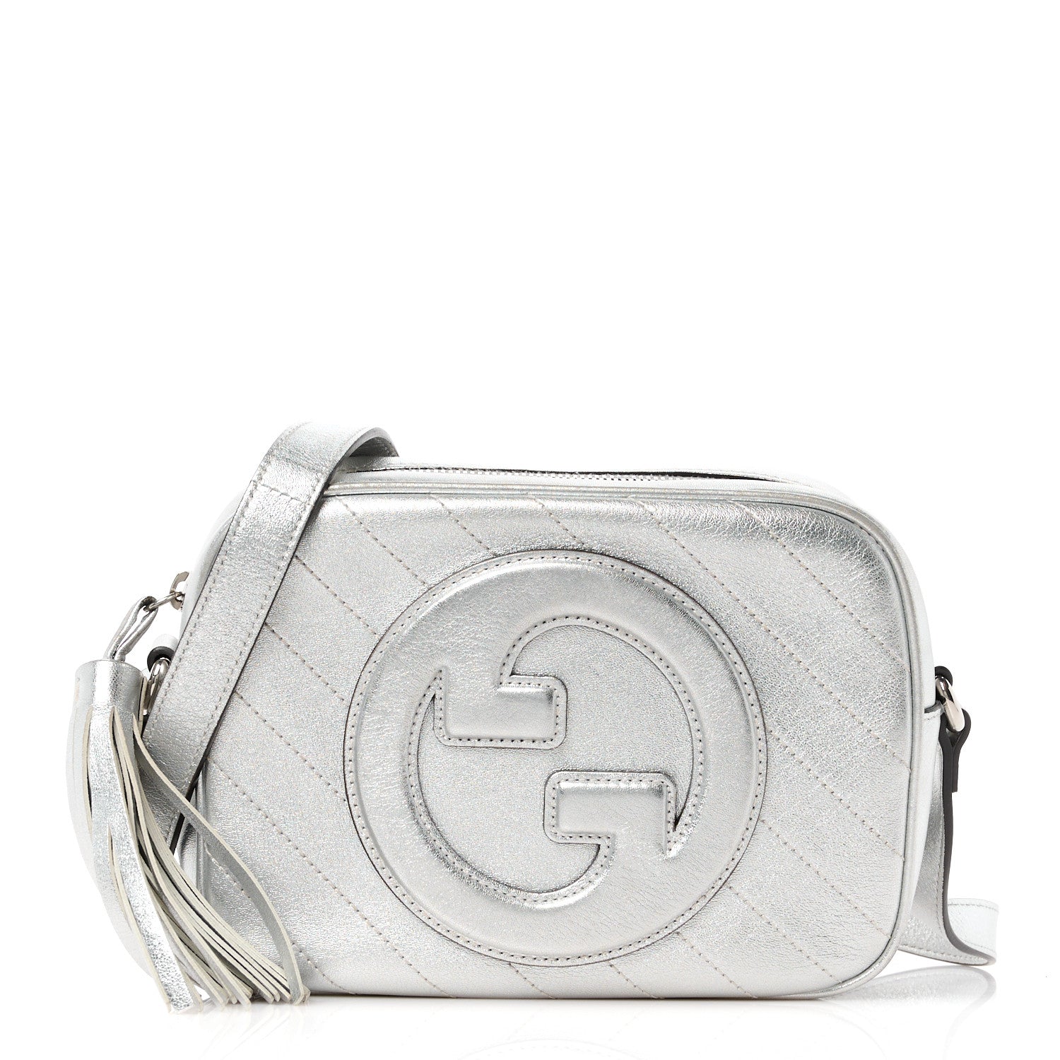 Gucci Metallic Sakai Be Green Calfskin Diagonal Stitched Small Blondie Shoulder Bag Silver 1 of 13