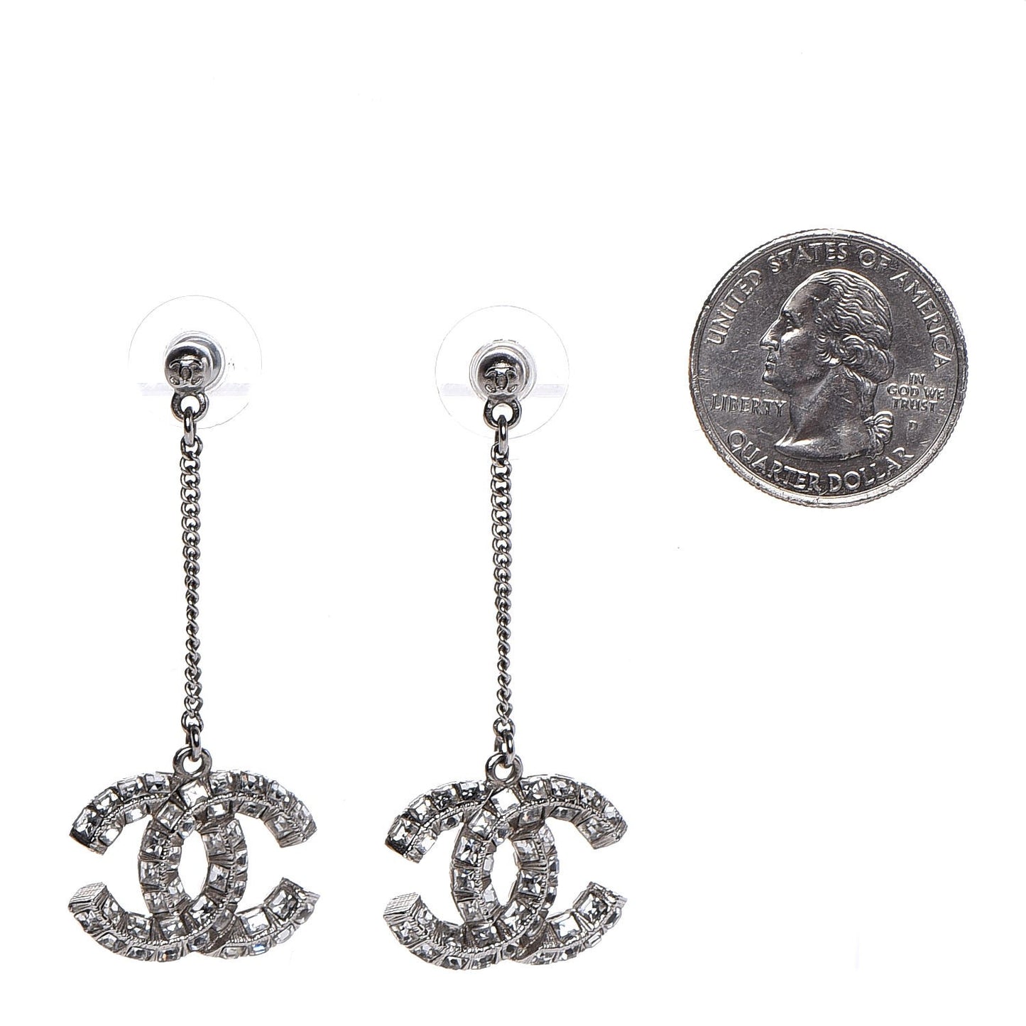 Baguette Crystal CC Dangle Earrings Silver