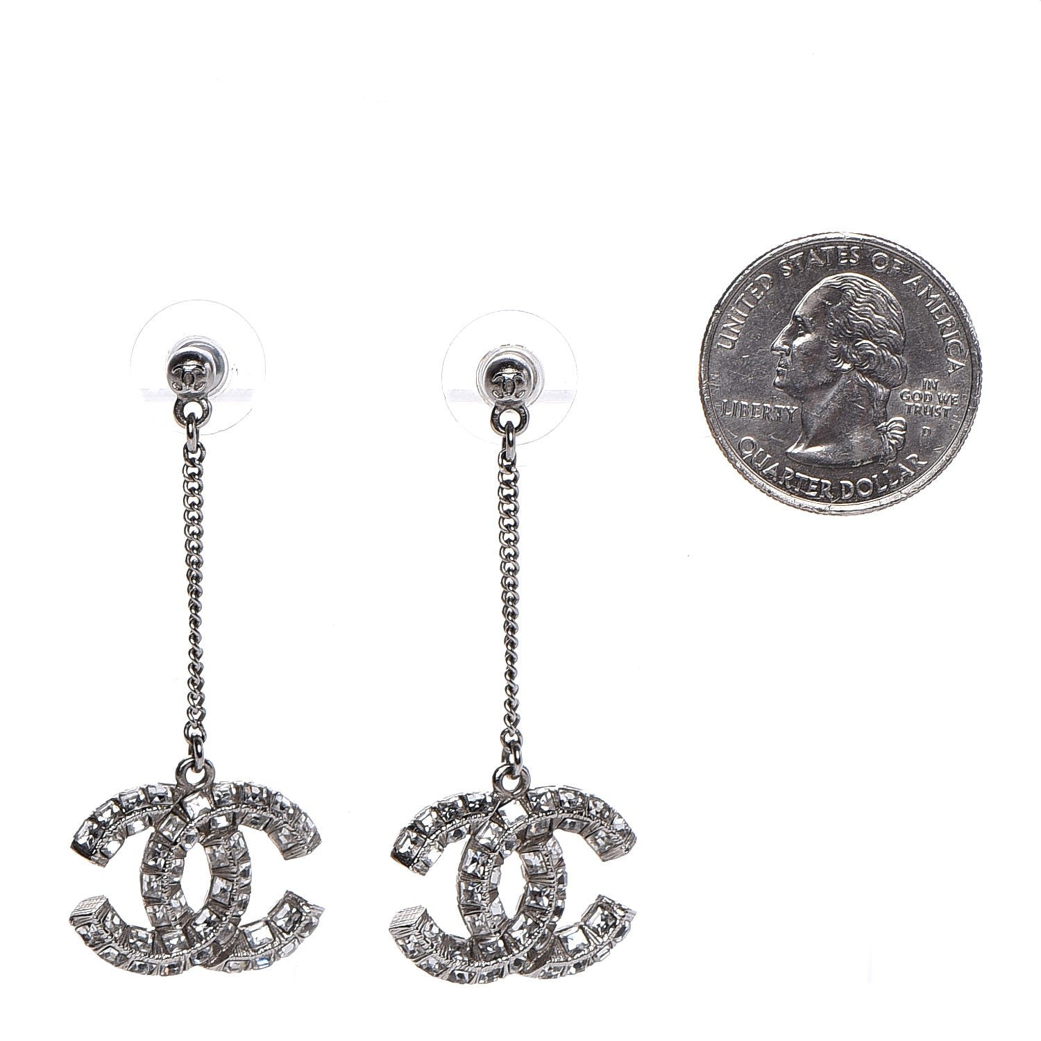 Chanel Baguette Crystal CC Dangle Earrings Silver 2 of 4