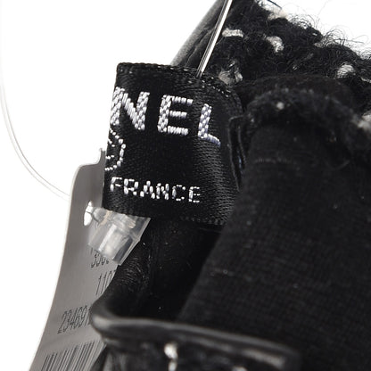 Chanel Lambskin Fantasy Tweed Patent CC Fingerless Gloves 6.5 Black White 4 of 5