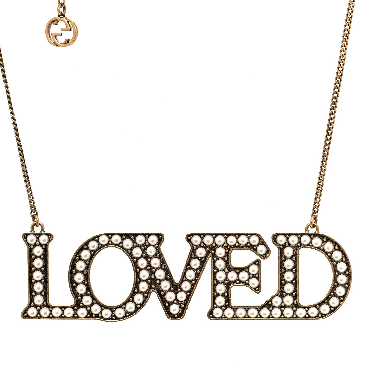 Gucci Metal Pearl Loved Necklace Aged Gold 3 of 5