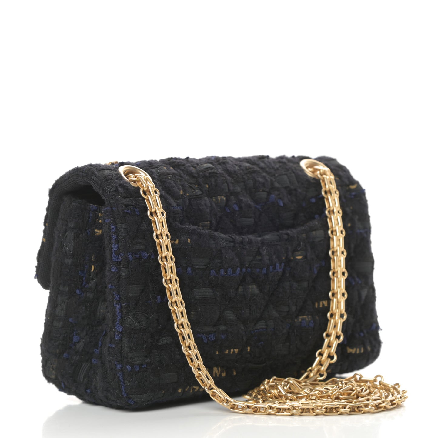 Tweed Quilted Mini 2.55 Reissue Flap Black Gold Navy