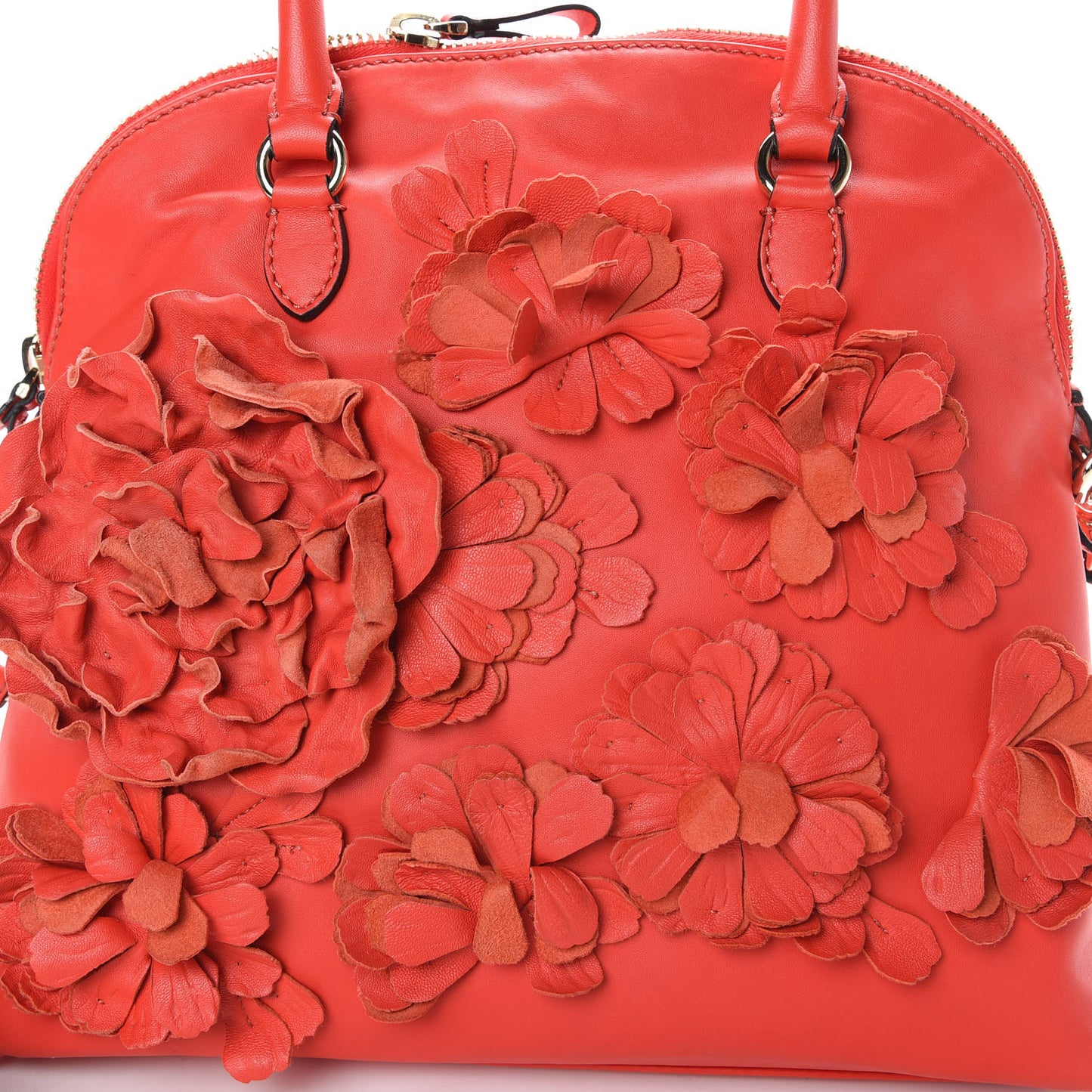 Nappa Floral Applique Tote Red